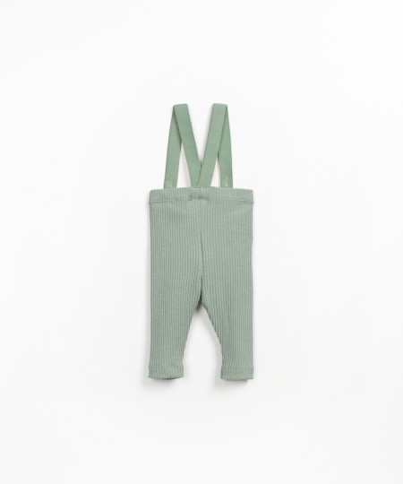 Leggings in rib flamé con bretelle in cotone ed elastan