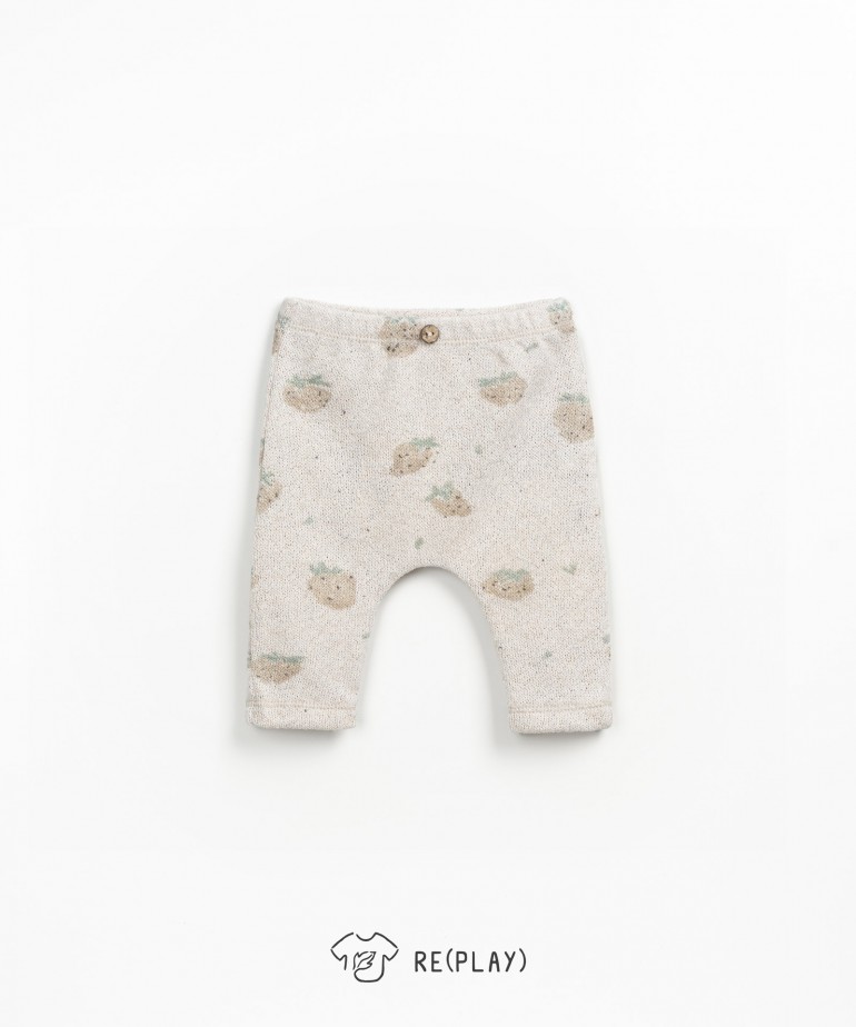 Jersey leggings with floral print and coconut button