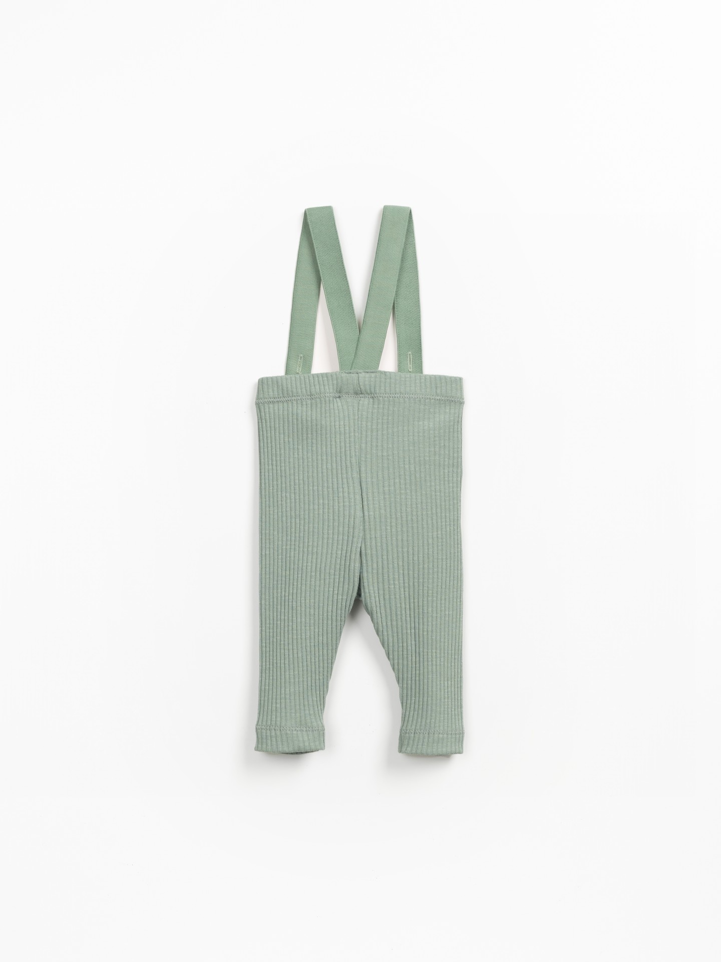 Leggings in rib flamé con bretelle in cotone ed elastan