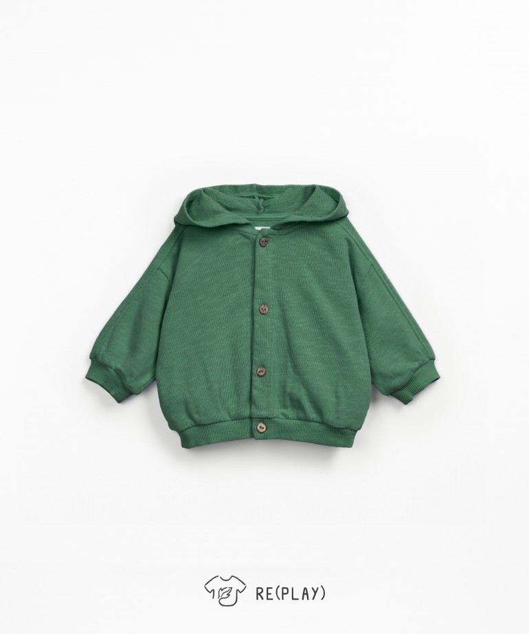 Fleece jacket with hood in organic cotton blend