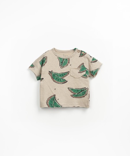 T-shirt in organic cotton and linen with watermelon print