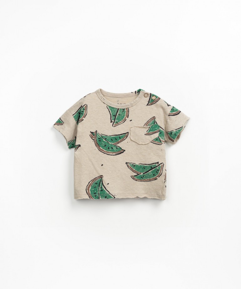 T-shirt in cotone biologico e lino con stampa di angurie