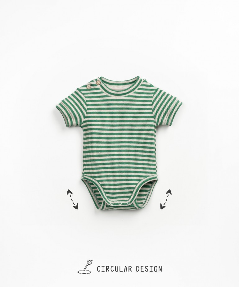 Knit bodysuit in organic cotton and hemp with horizontal stripes