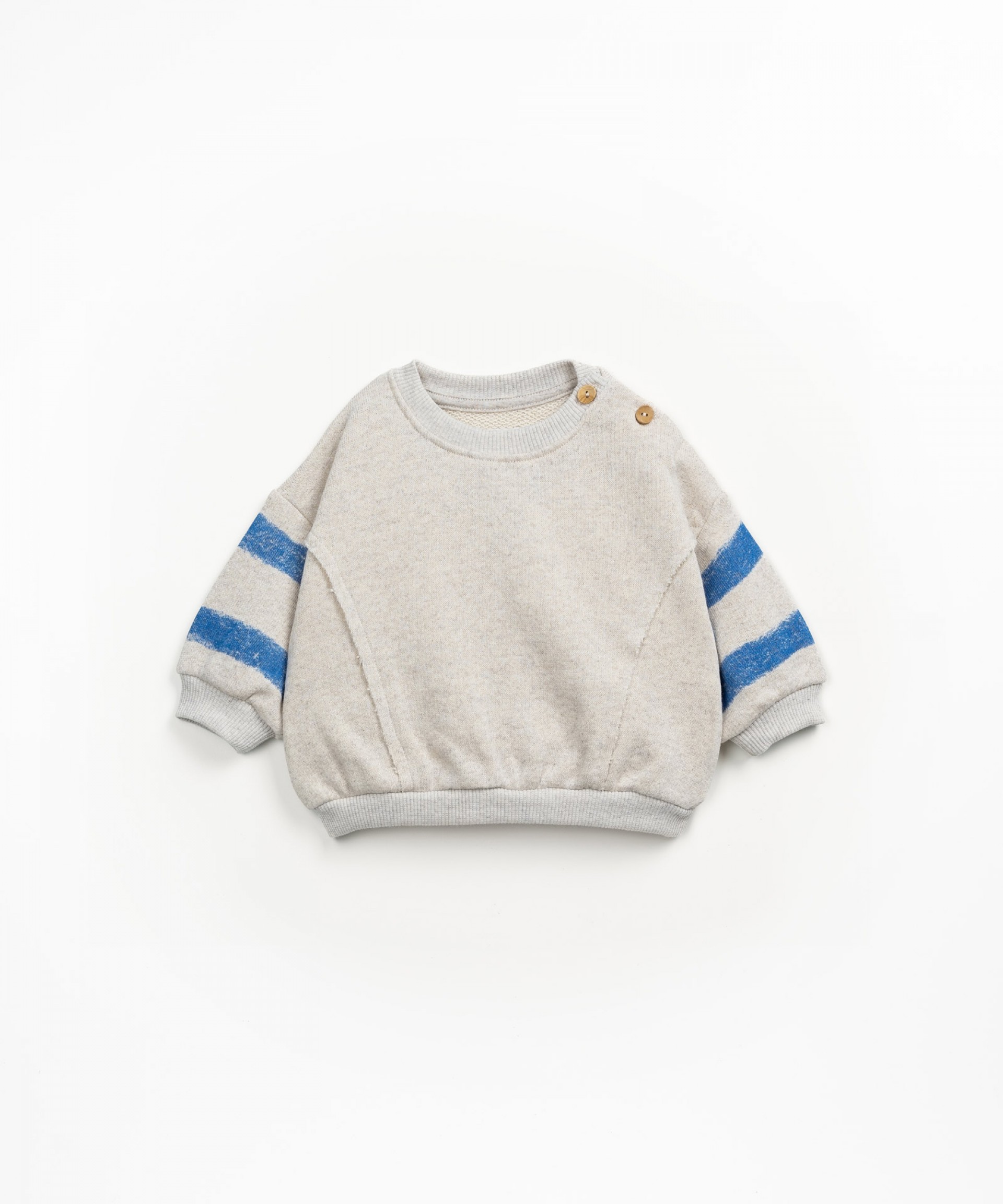 Sweatshirt com botes de coco e riscas em algodo e fibras recicladas