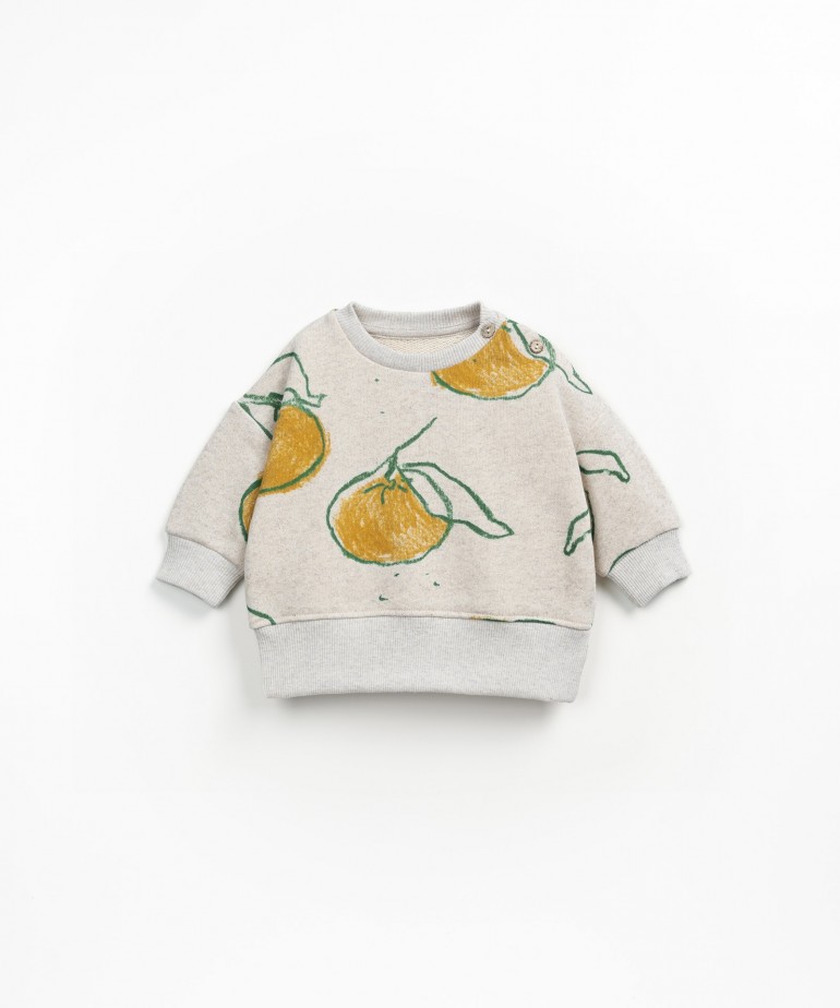 Sweatshirt with fruit pattern and coconut buttons in cotton