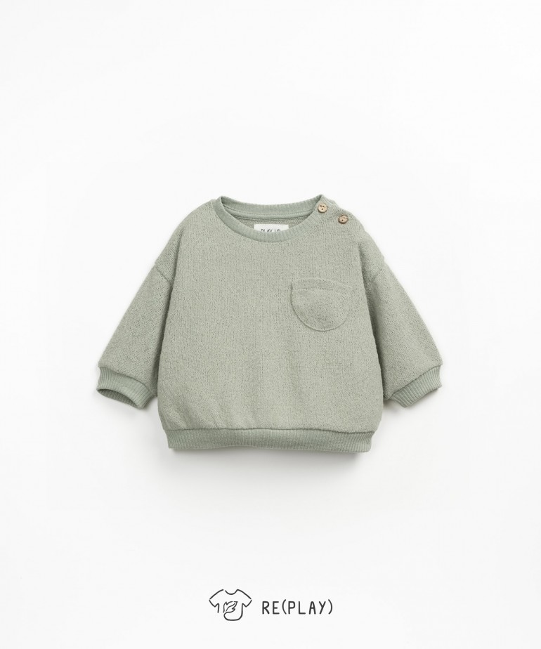 Cotton and recycled fiber sweatshirt with puff sleeves
