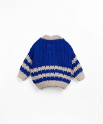 Casaco malha tricot com contraste de cor
