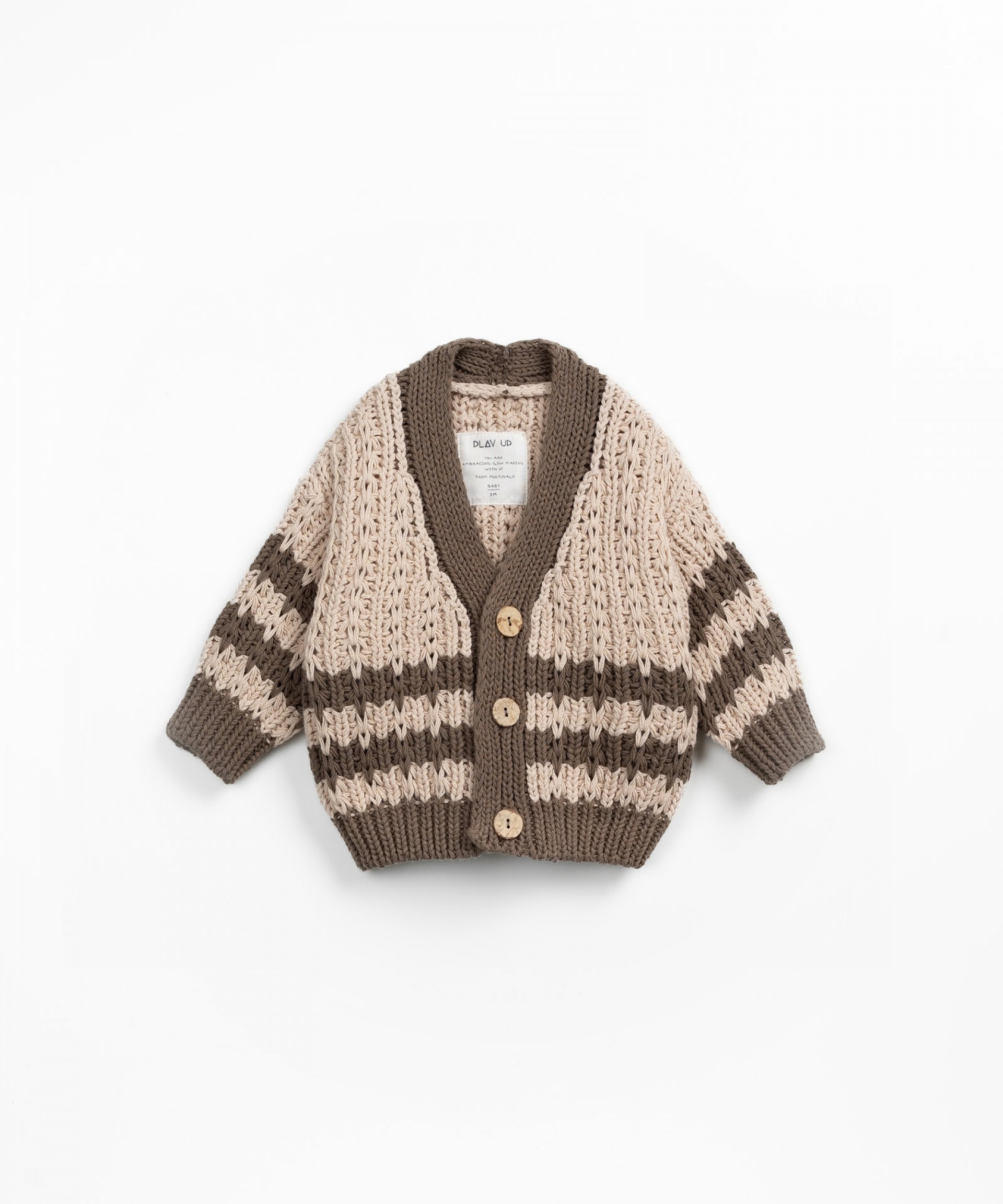 Knitted cotton cardigan with color contrast