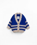 Casaco malha tricot com contraste de cor