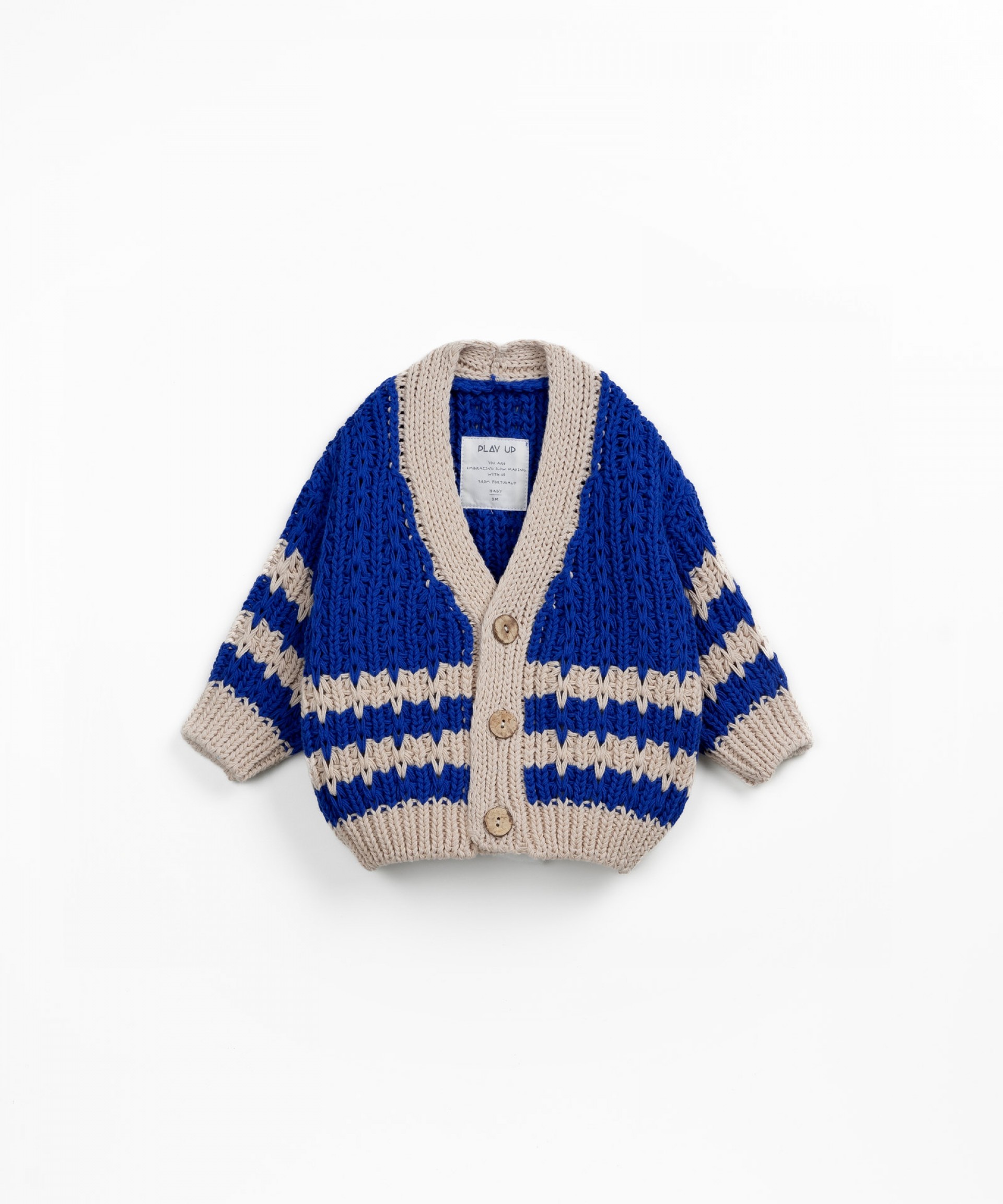 Casaco malha tricot com contraste de cor