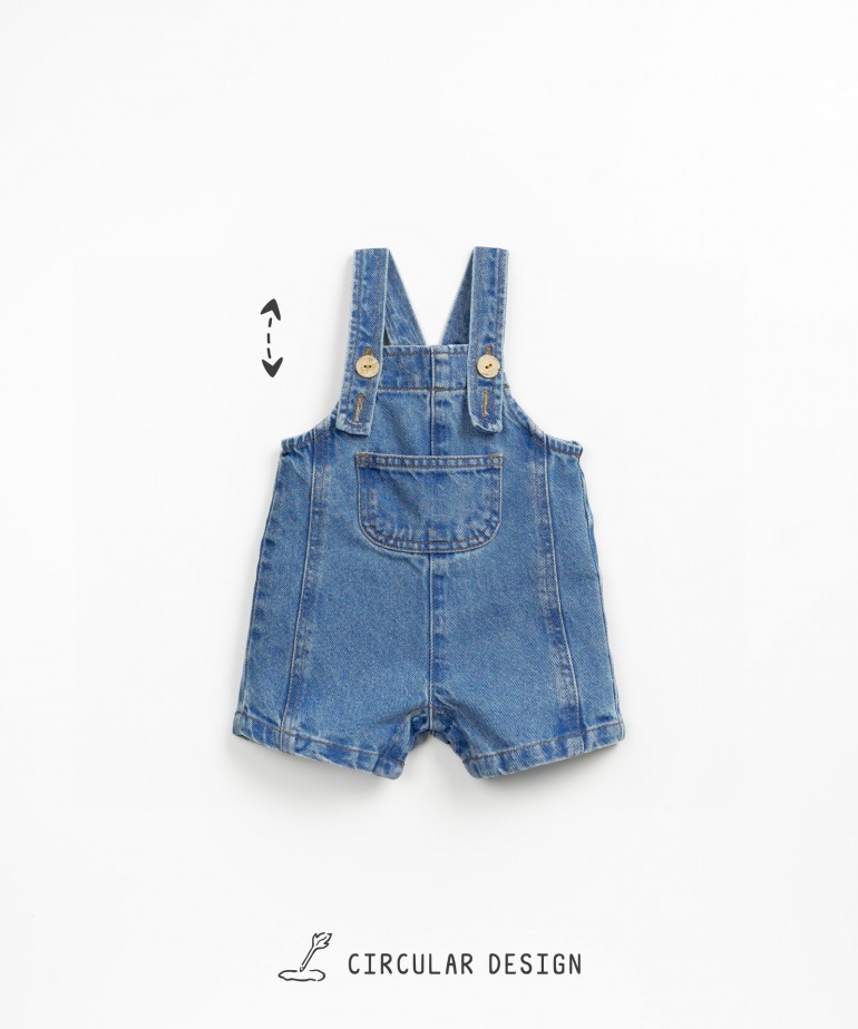 Short denim overalls in organic cotton with adjustable straps