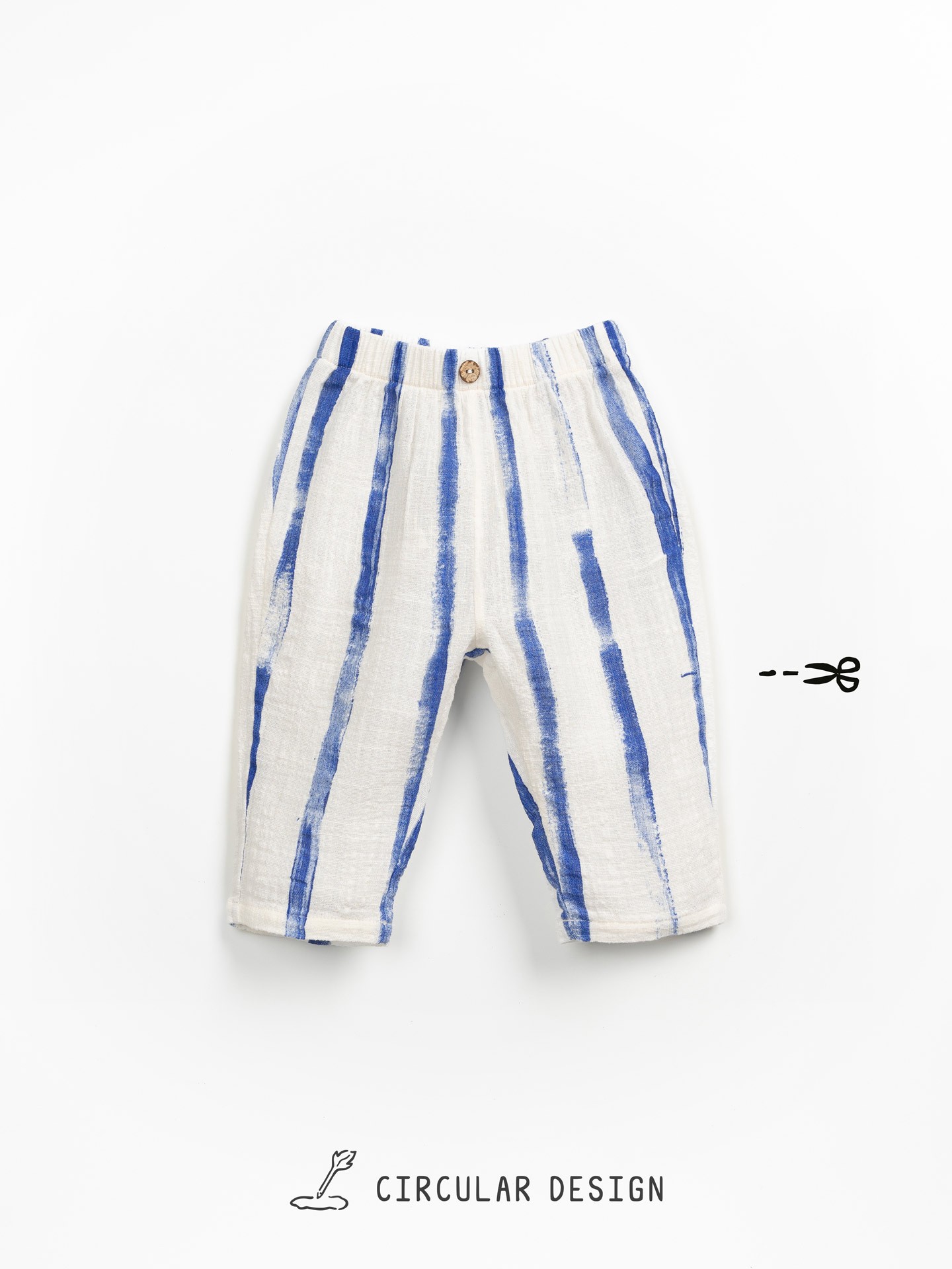 Calça de tecido com estampado de riscas