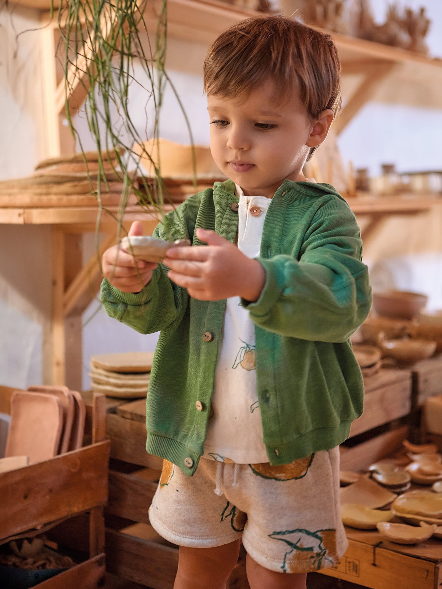 Calção de malha com estampado de laranjas