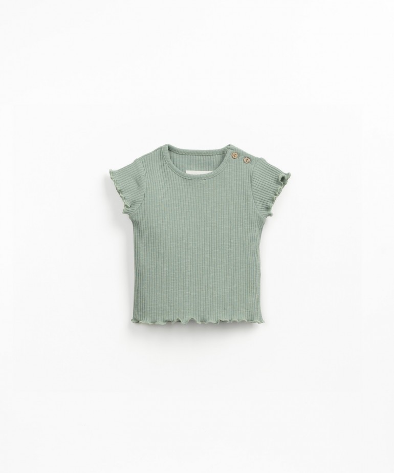 Slub rib t-shirt in organic cotton and elastane with gathers