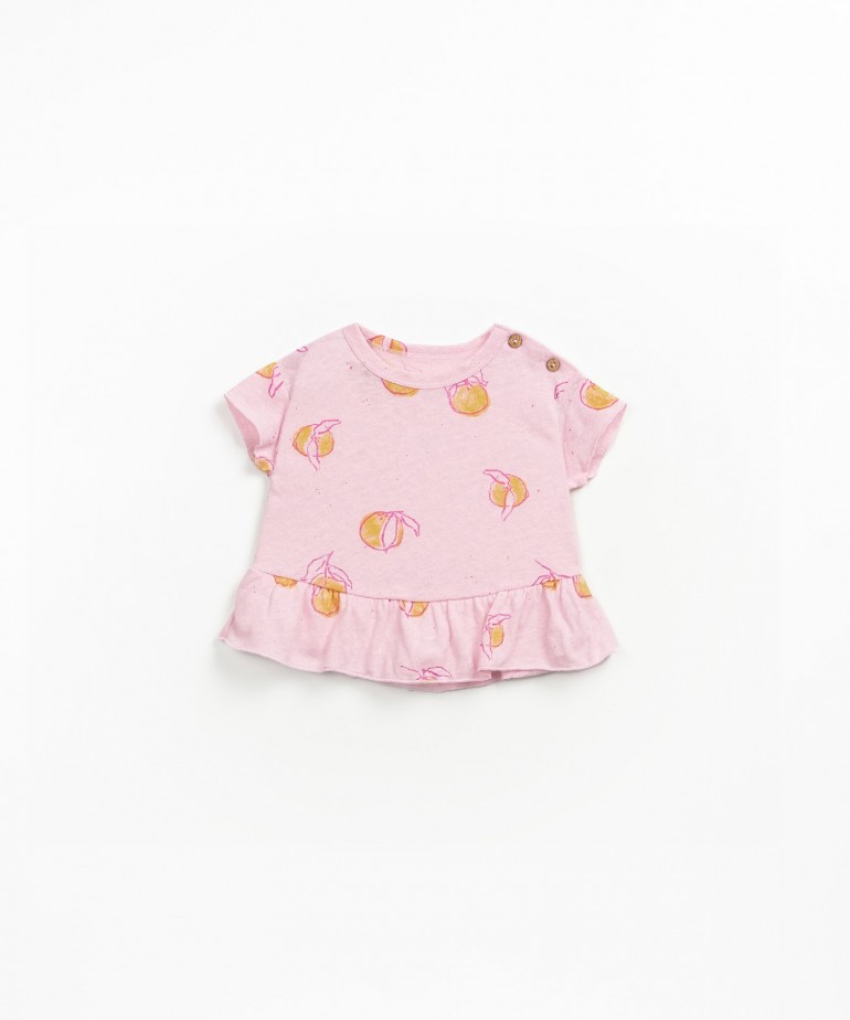 Linen and organic cotton t-shirt with fruit pattern