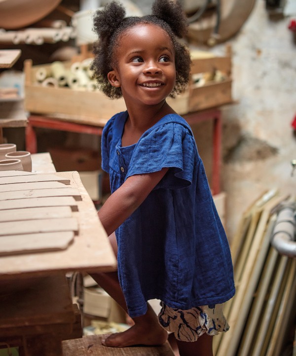 Tunique en tissu m�lange de coton et lin