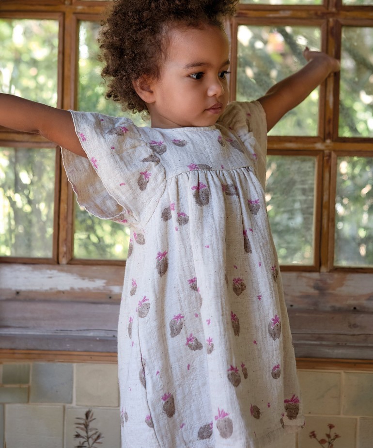 Fabric dress in cotton and linen with floral print
