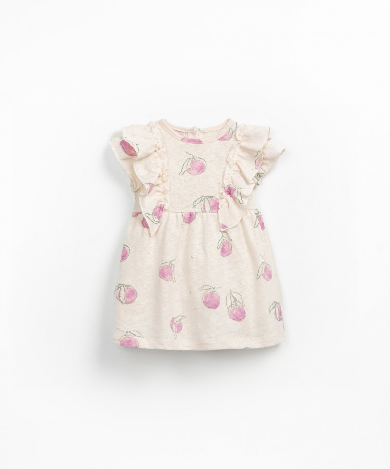 Fitted dress in organic cotton and linen with fruit print