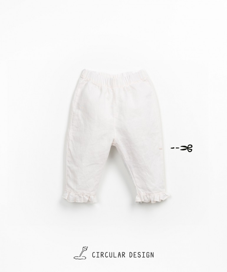 Wide-leg trousers in linen and organic cotton with frills