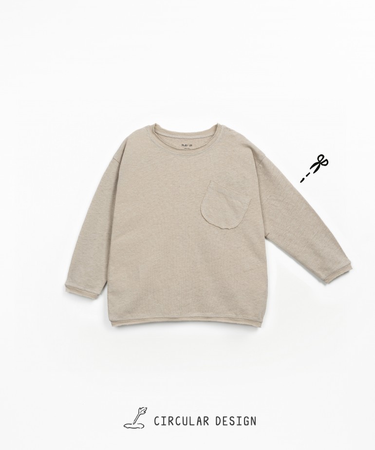 T-shirt a maniche lunghe in misto cotone biologico e lino