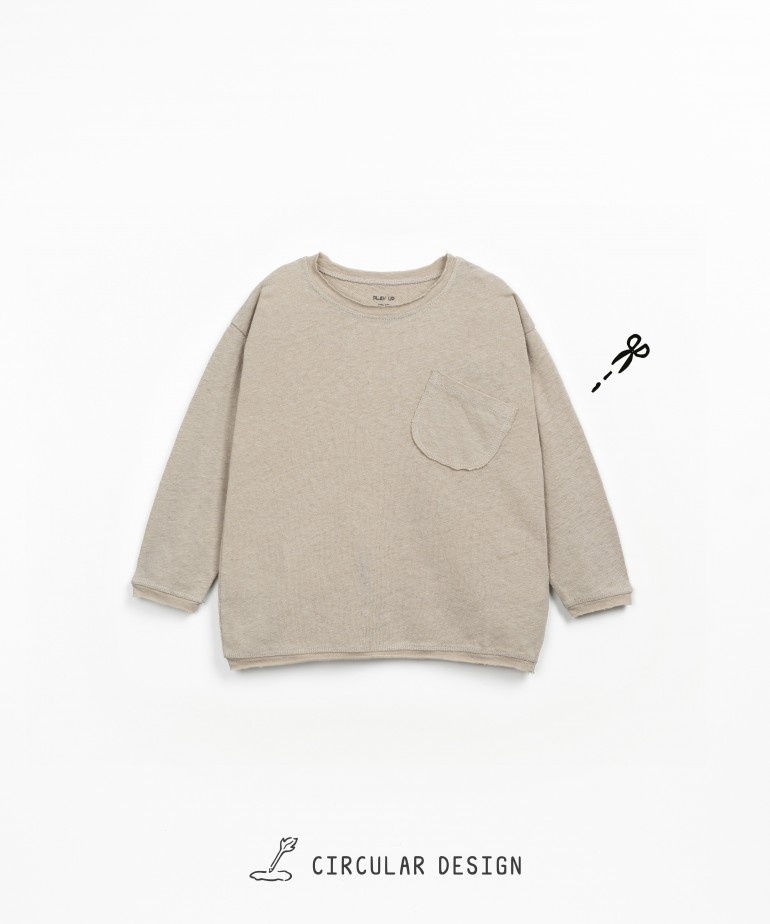 T-shirt a maniche lunghe in misto cotone biologico e lino