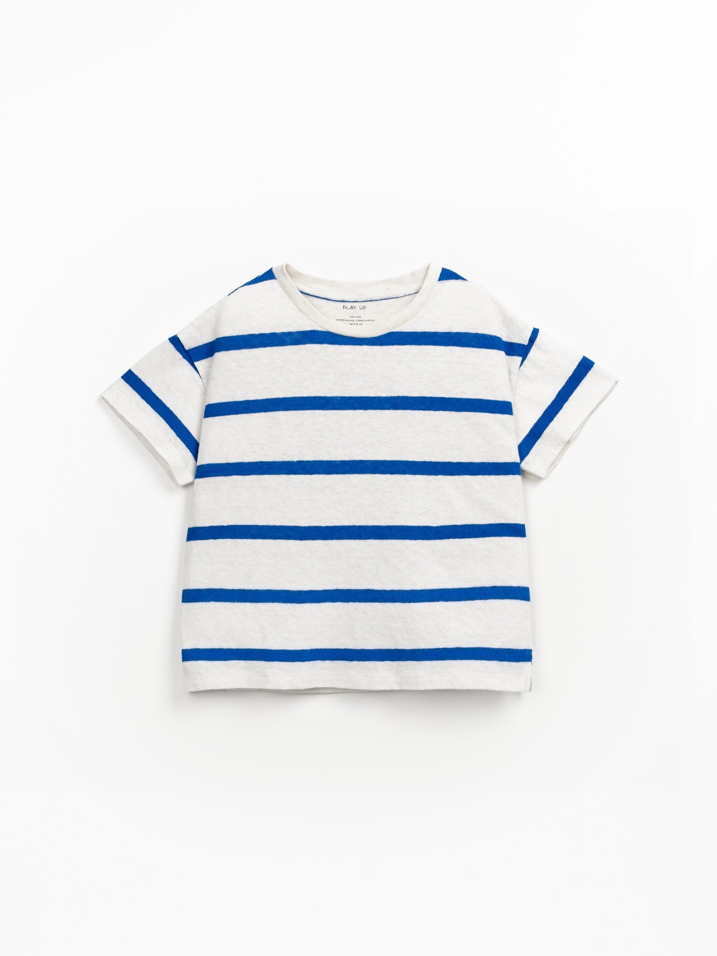 T-shirt a righe in misto cotone biologico e lino