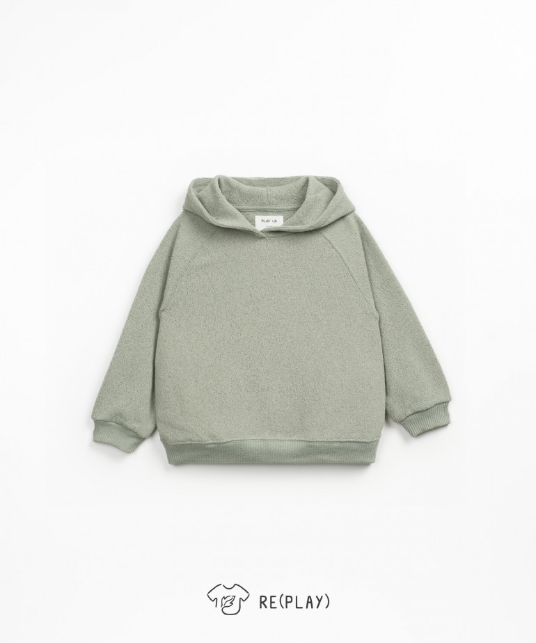 Jersey sweatshirt with hood and coconut buttons