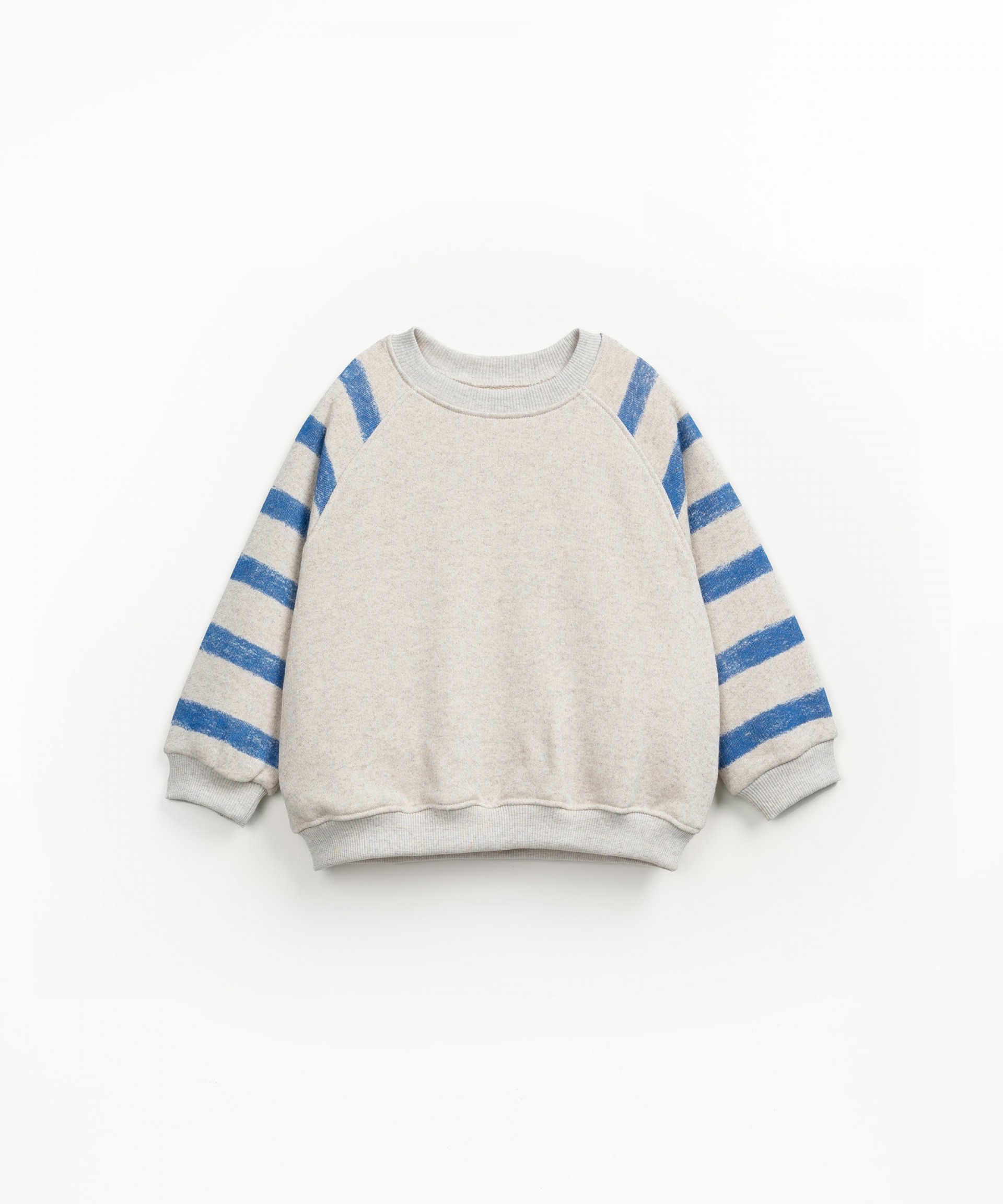 Cotton sweatshirt with striped sleeves
