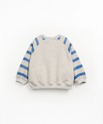 Cotton sweatshirt with striped sleeves