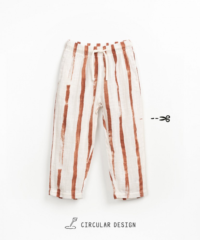 Wide striped fabric trousers with pockets
