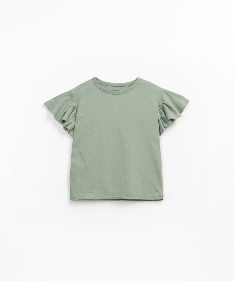 Jersey t-shirt in organic and recycled cotton with side gathering