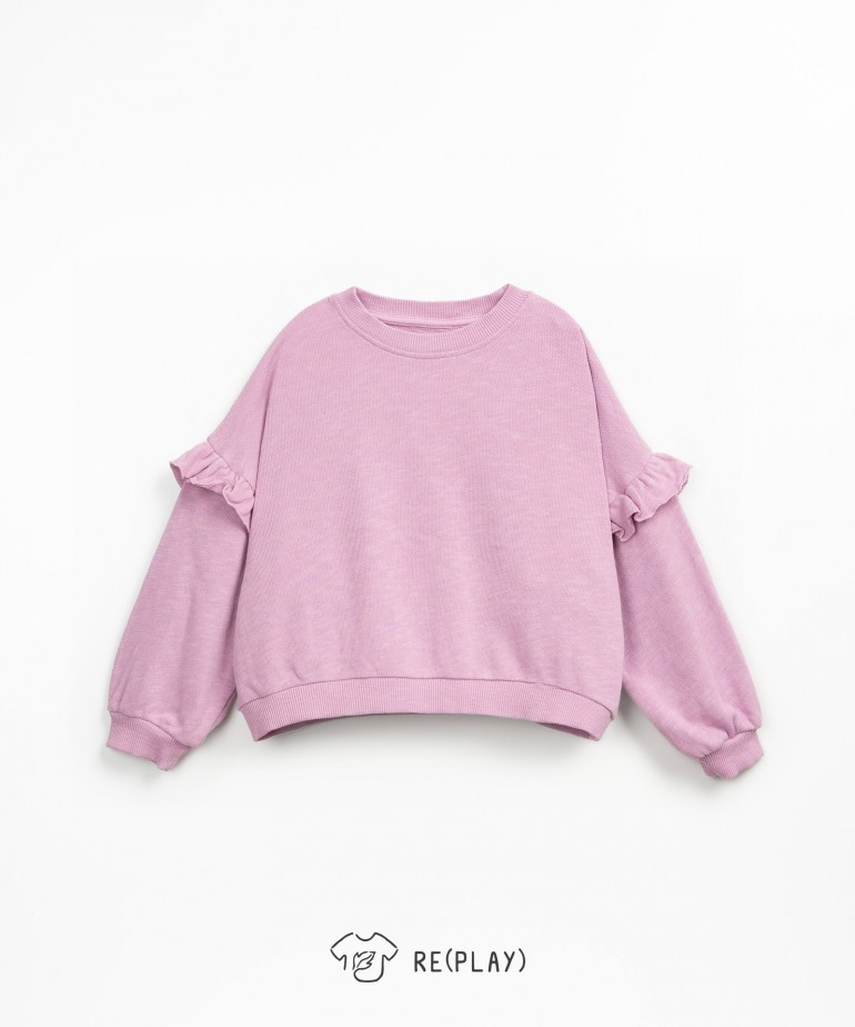 Sweatshirt in a blend of organic cotton and coconut with fringes