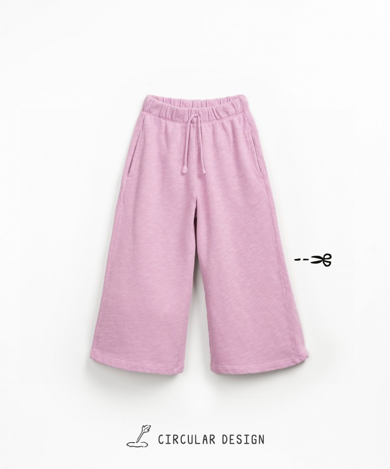 Wide-leg cotton blend trousers with coconut buttons