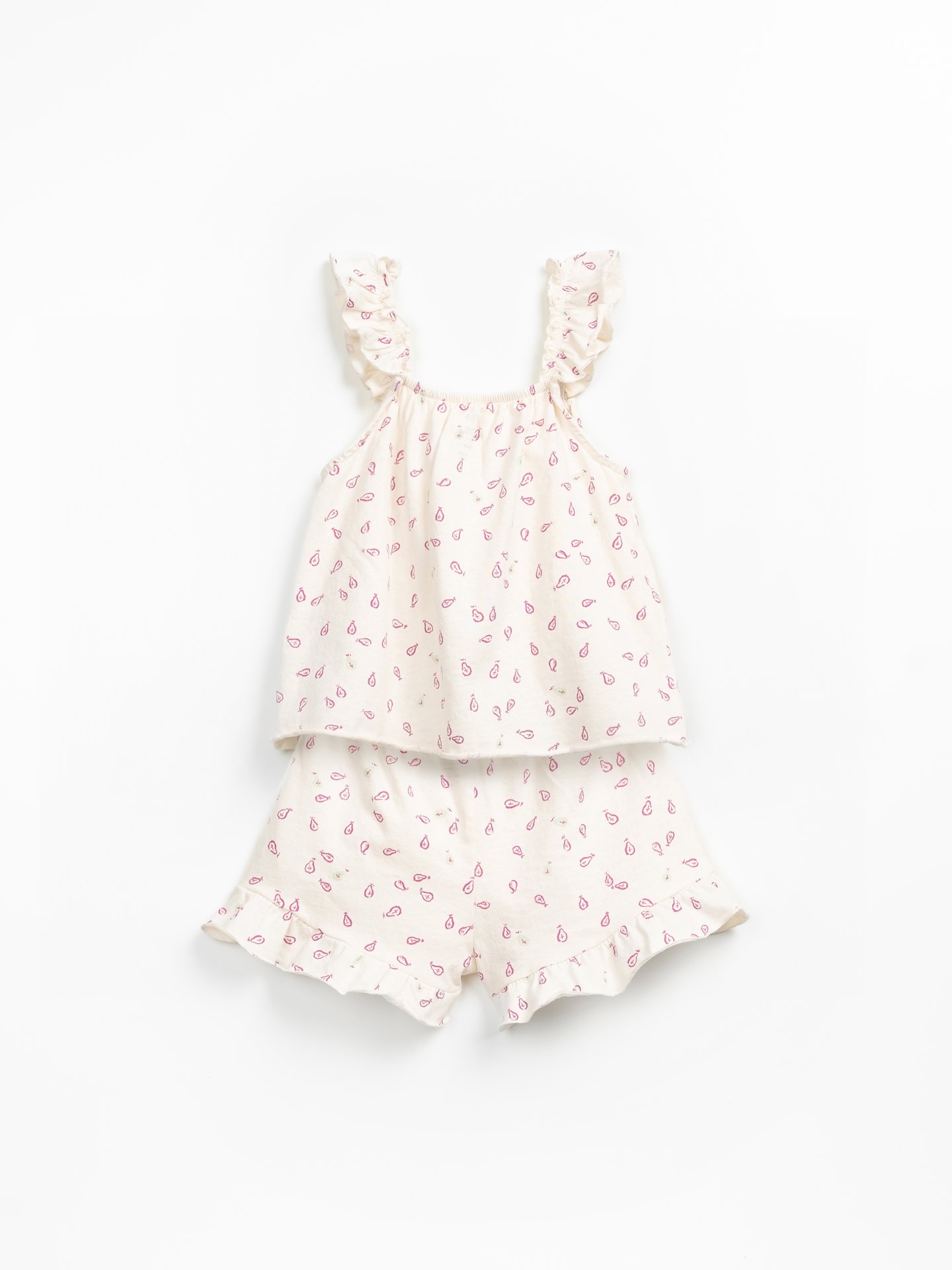 Pijama en algodón orgánico y algodón reciclado con estampado de peras