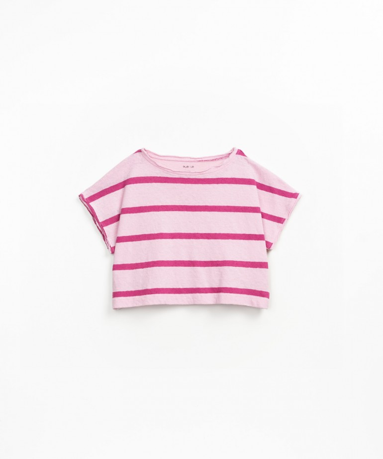 T-shirt riscas em mistura de algodo orgnico e linho