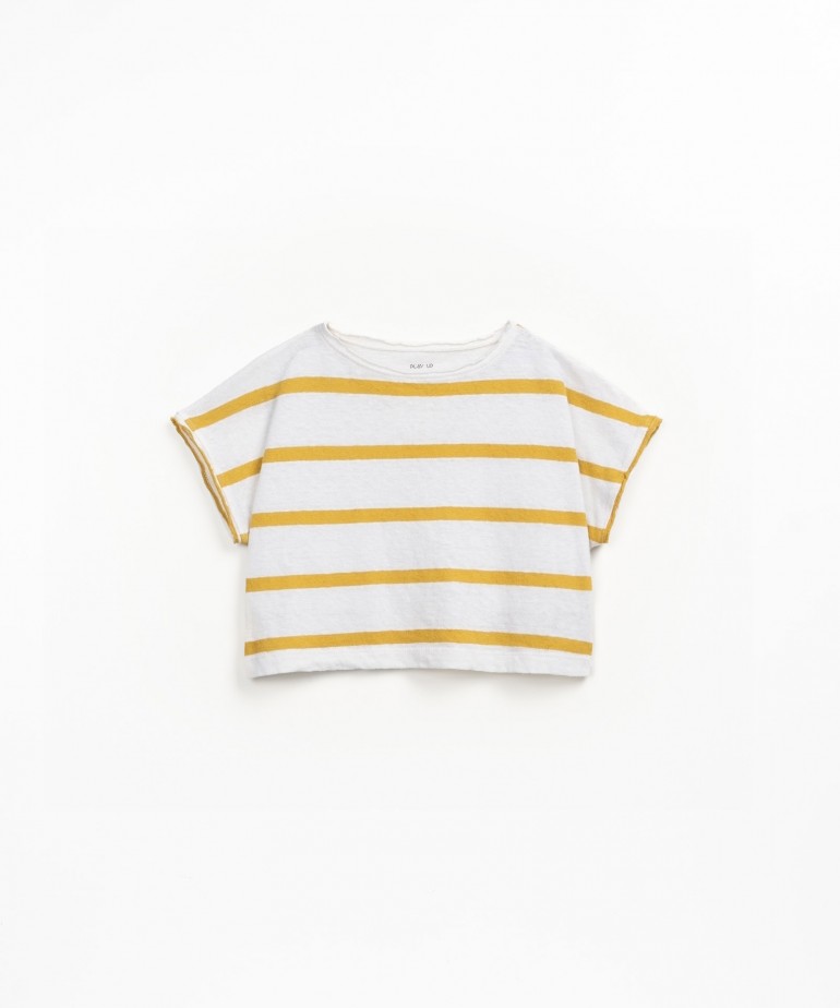 T-shirt a righe in misto cotone biologico e lino