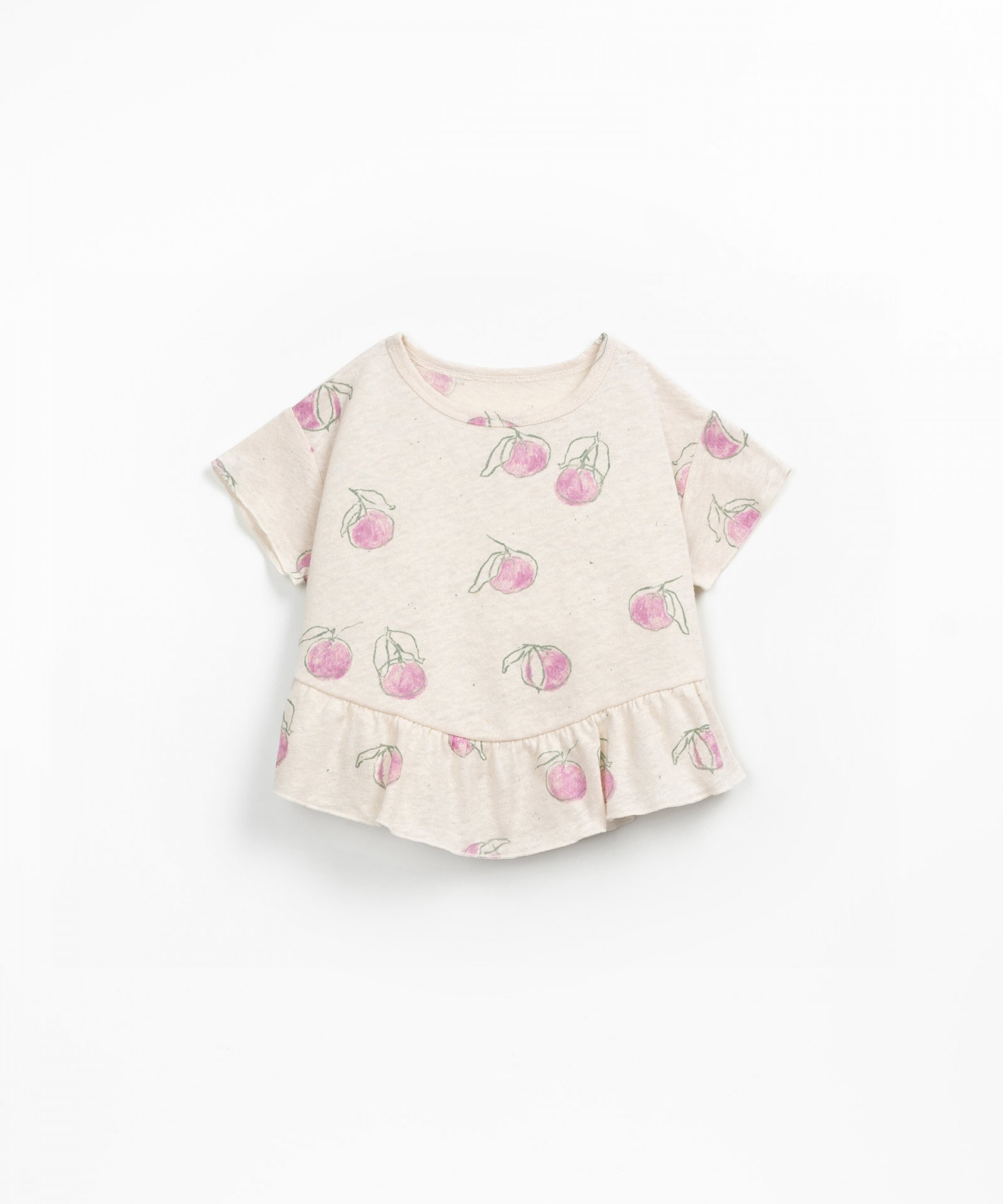 T-shirt in organic cotton and linen with orange print