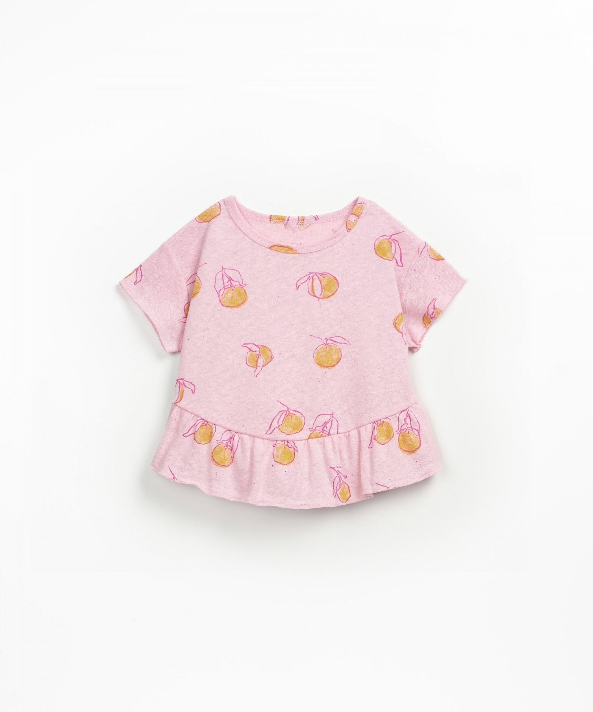 Organic cotton and linen T-shirt with orange print