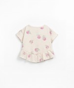 T-shirt in organic cotton and linen with orange print