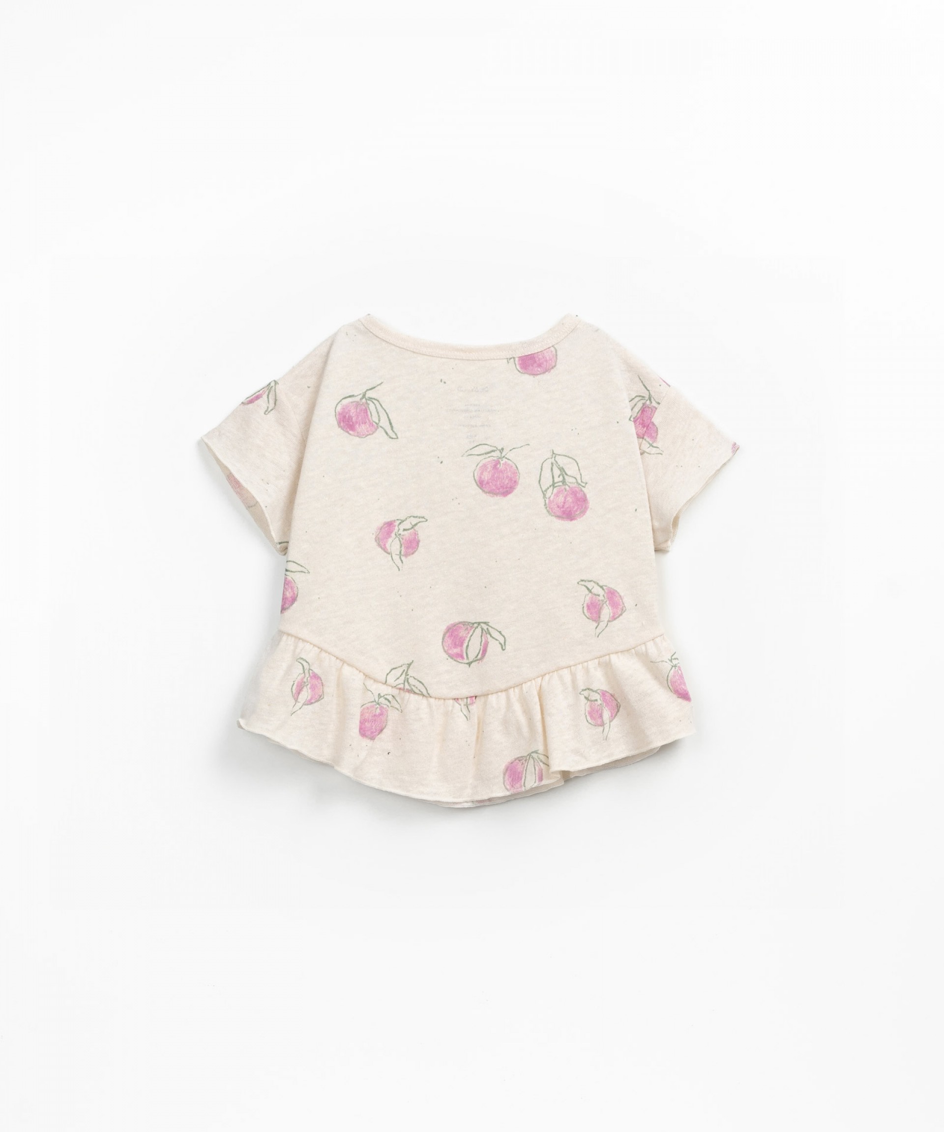 T-shirt in organic cotton and linen with orange print
