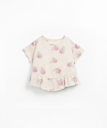 T-shirt in organic cotton and linen with orange print