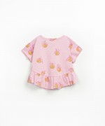 Organic cotton and linen T-shirt with orange print
