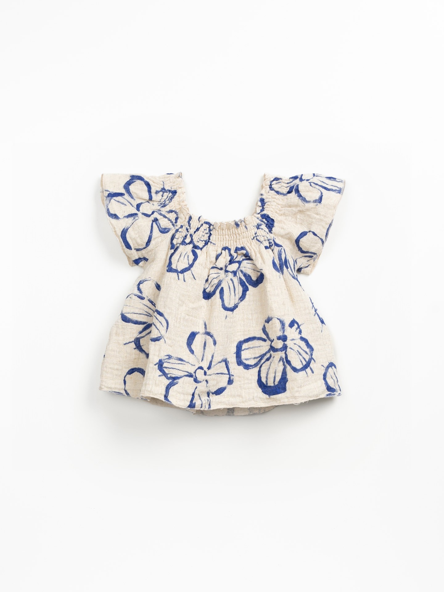 Túnica de tejido de algodón y lino con estampado de flores