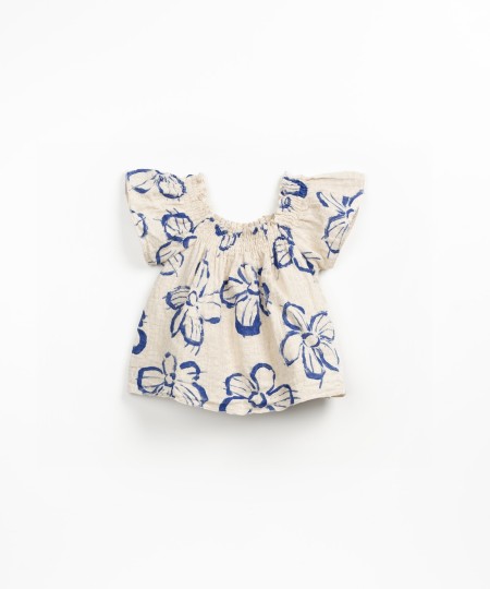 Tunic in cotton and linen fabric with floral print