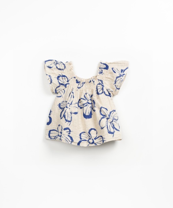 Tunic in cotton and linen fabric with floral print