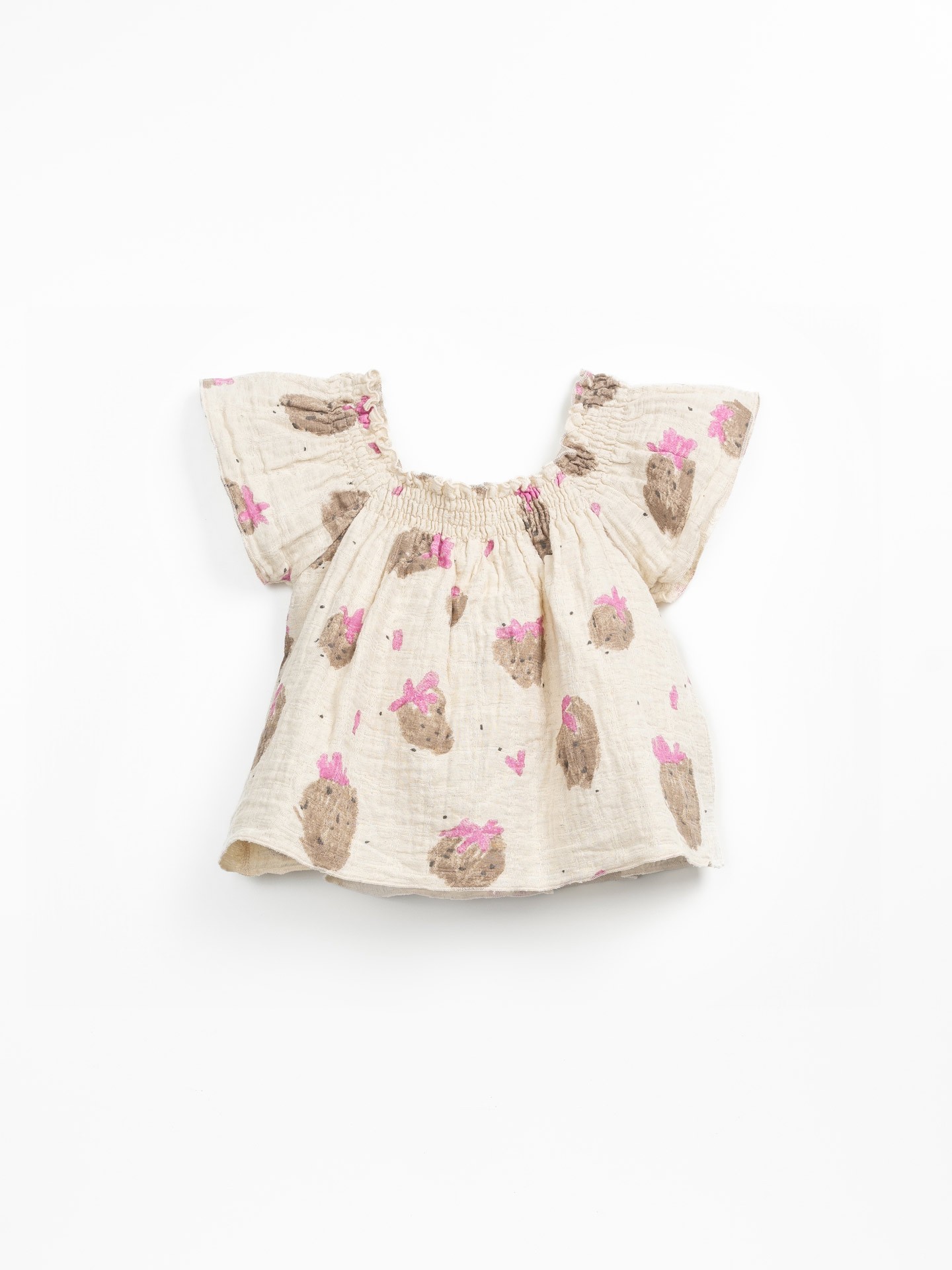 Tunica in tessuto di cotone e lino con stampa di fragole