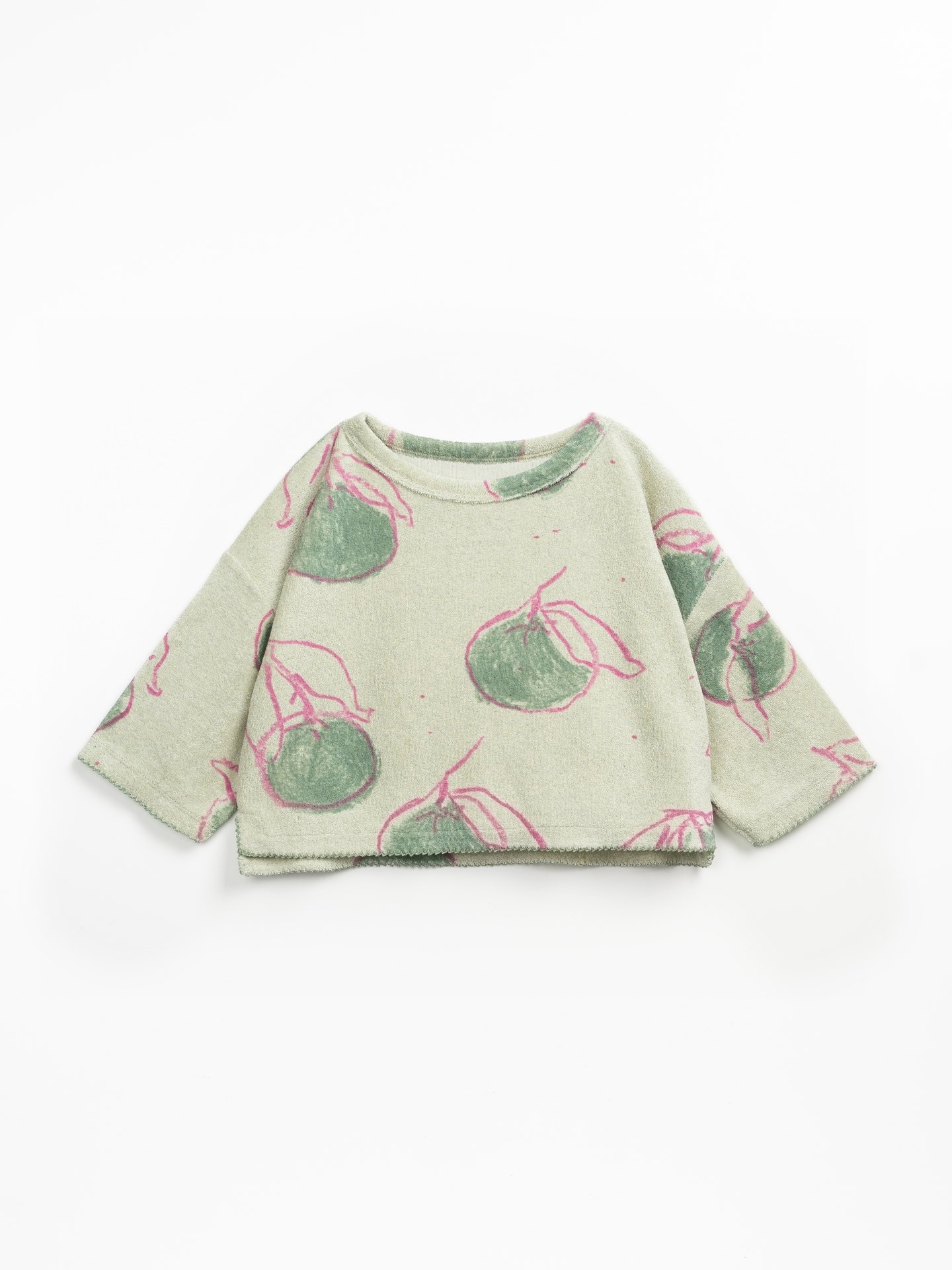 Sweat estampada com mistura de fibras recicladas e fibras naturais