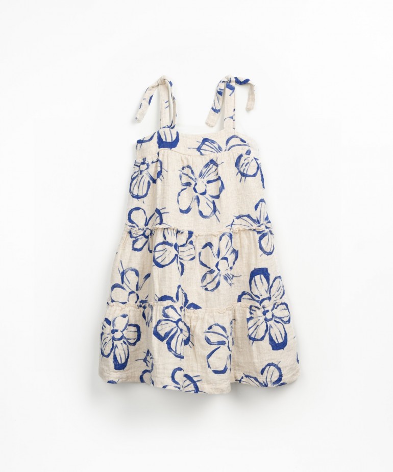 Floral pattern dress in cotton and linen