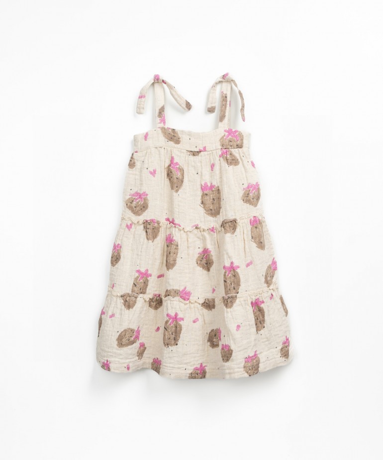 Floral pattern dress in cotton and linen