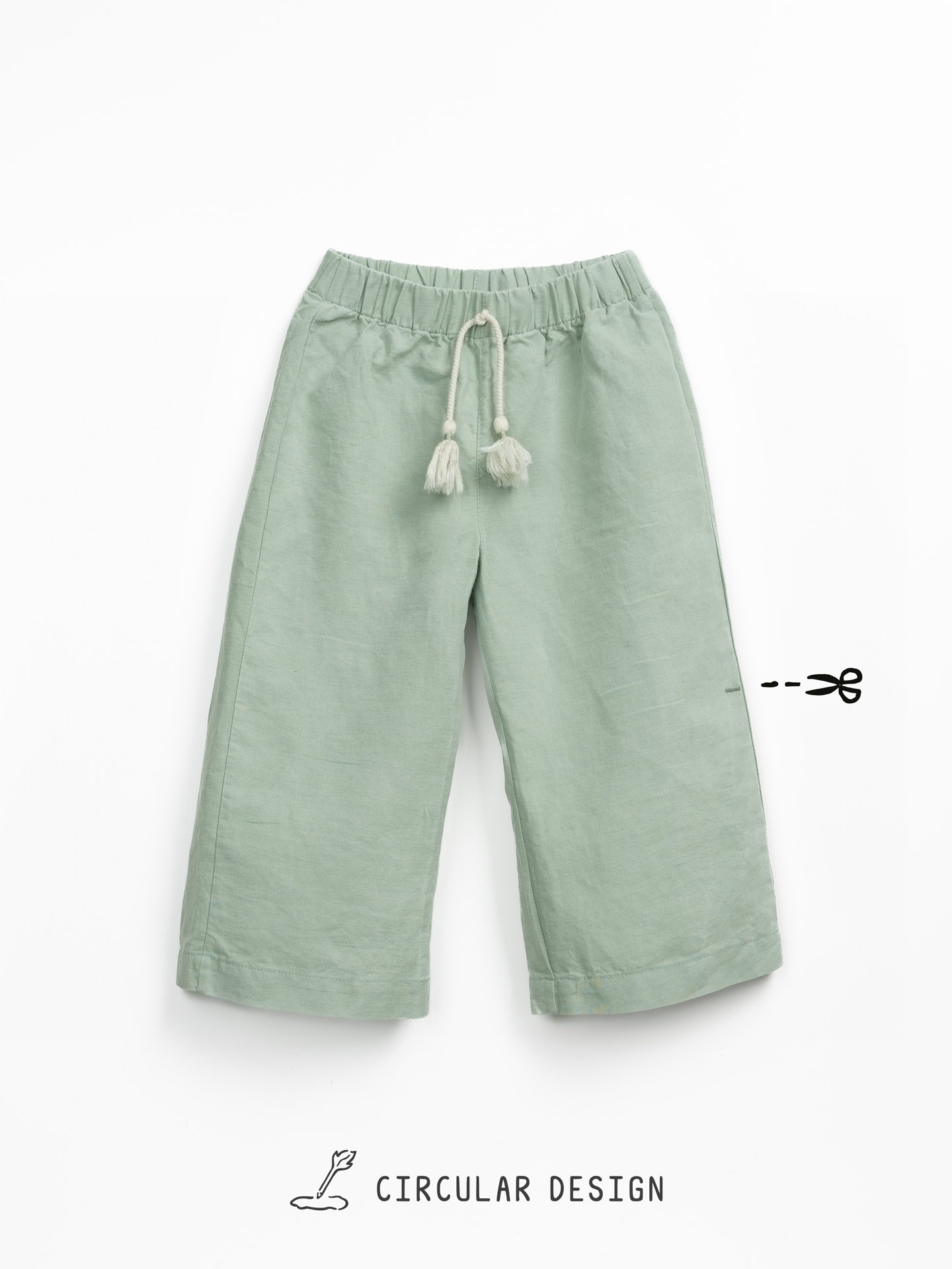 Pantaloni in lino e cotone biologico con cordino decorativo